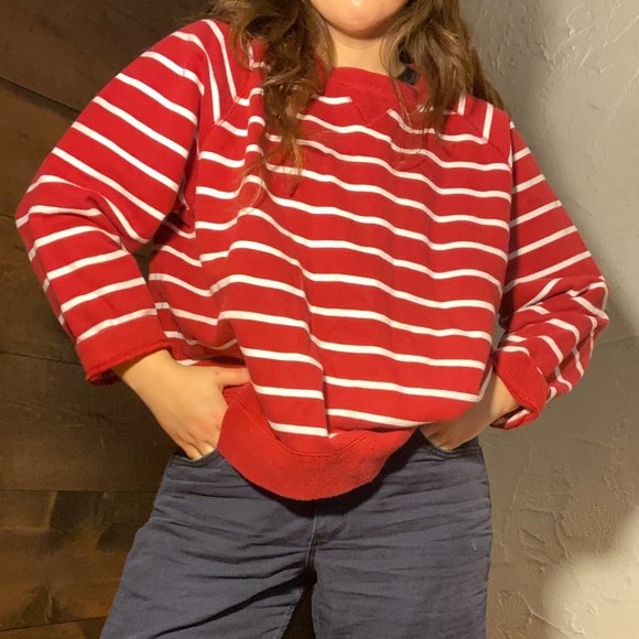 Boxy Coastal Striped Crewneck Sweatshirt - Picture 1 of 8